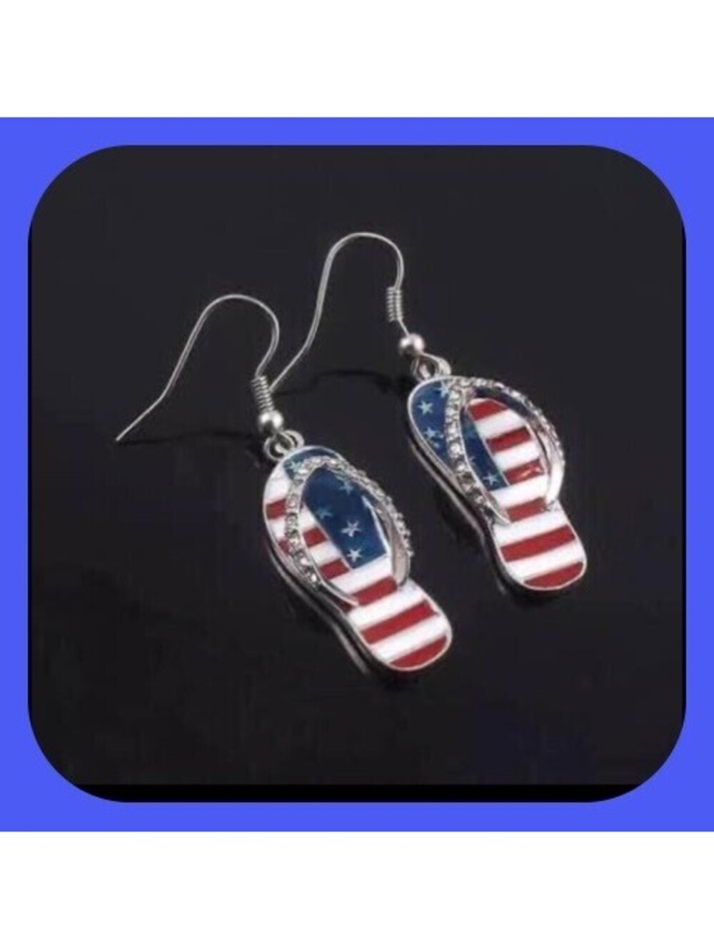 New Super Cute Patriotic Flip Flop 🩴 Rhinestone 4th of July Earrings  100% Cute